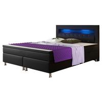 Boxspringbett Mit Topper & Beleuchtung 180x200 Monaco - Silberfarben/Schwarz, KONVENTIONELL, Leder/Textil (180/115/210cm) - MID.YOU