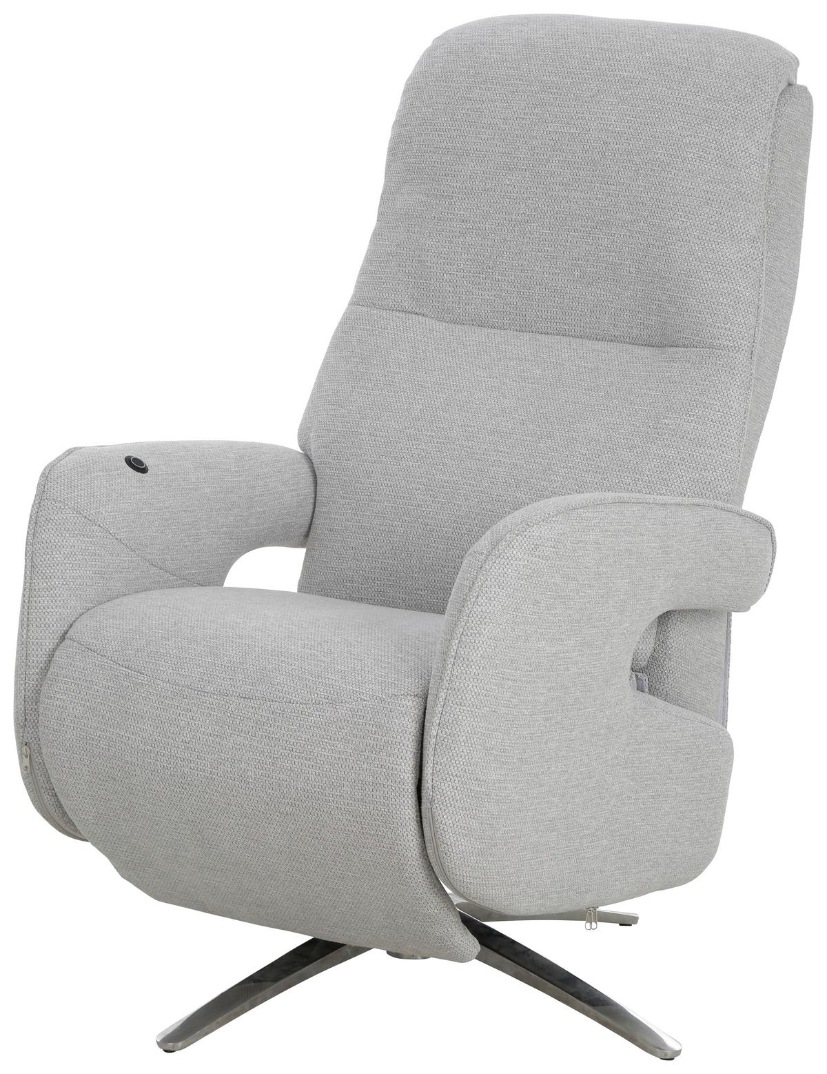 TV kreslo OTTAWA s relaxačnou funkciou - svetlosivá/chrómová, Modern, kov/drevo (74/115/92cm)