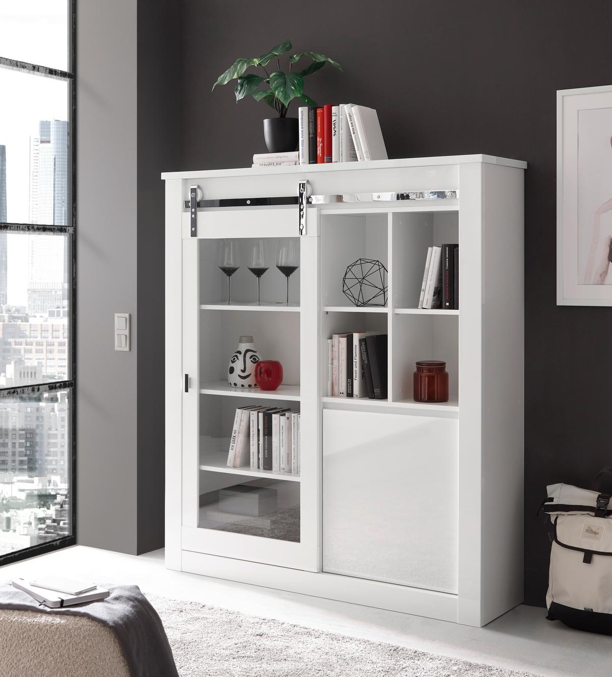 VITRINE Daytona Weiß HG B: 133cm - Weiß Hochglanz/Weiß, Design, Holzwerkstoff (133/152/38cm) - Livetastic