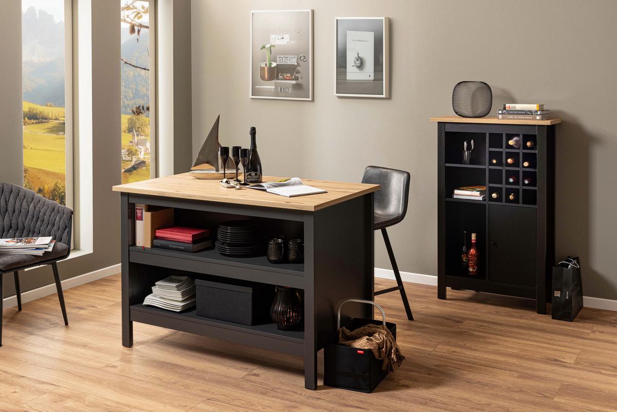 Weinschrank Helina - Schwarz/Eiche Artisan, Design, Holzwerkstoff (77/124/33cm) - Livetastic