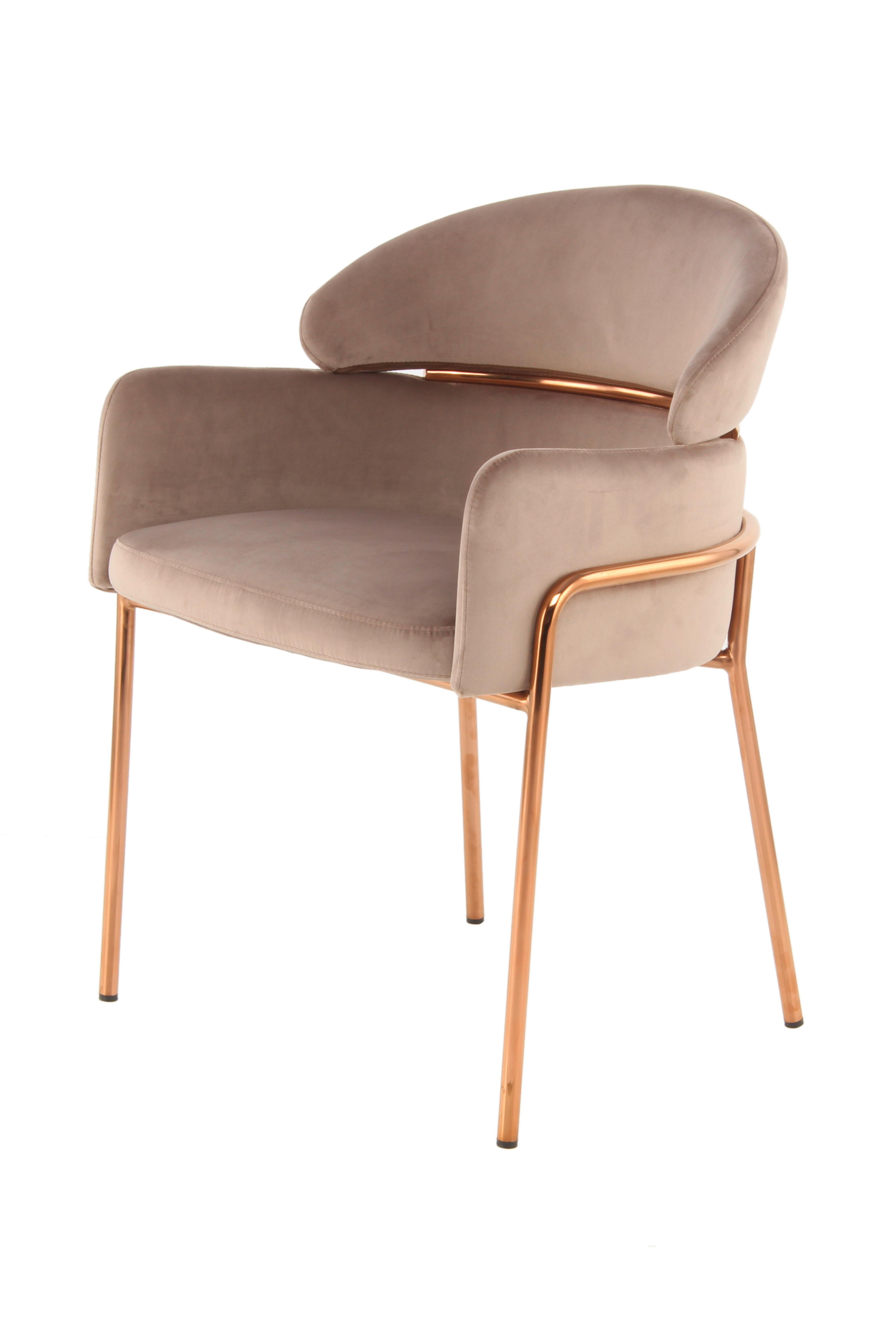 Armlehnstuhl Corey Taupe/Roségold Gepolstert - Taupe/Goldfarben, MODERN, Holz/Kunststoff (58/79/57cm) - Kayoom