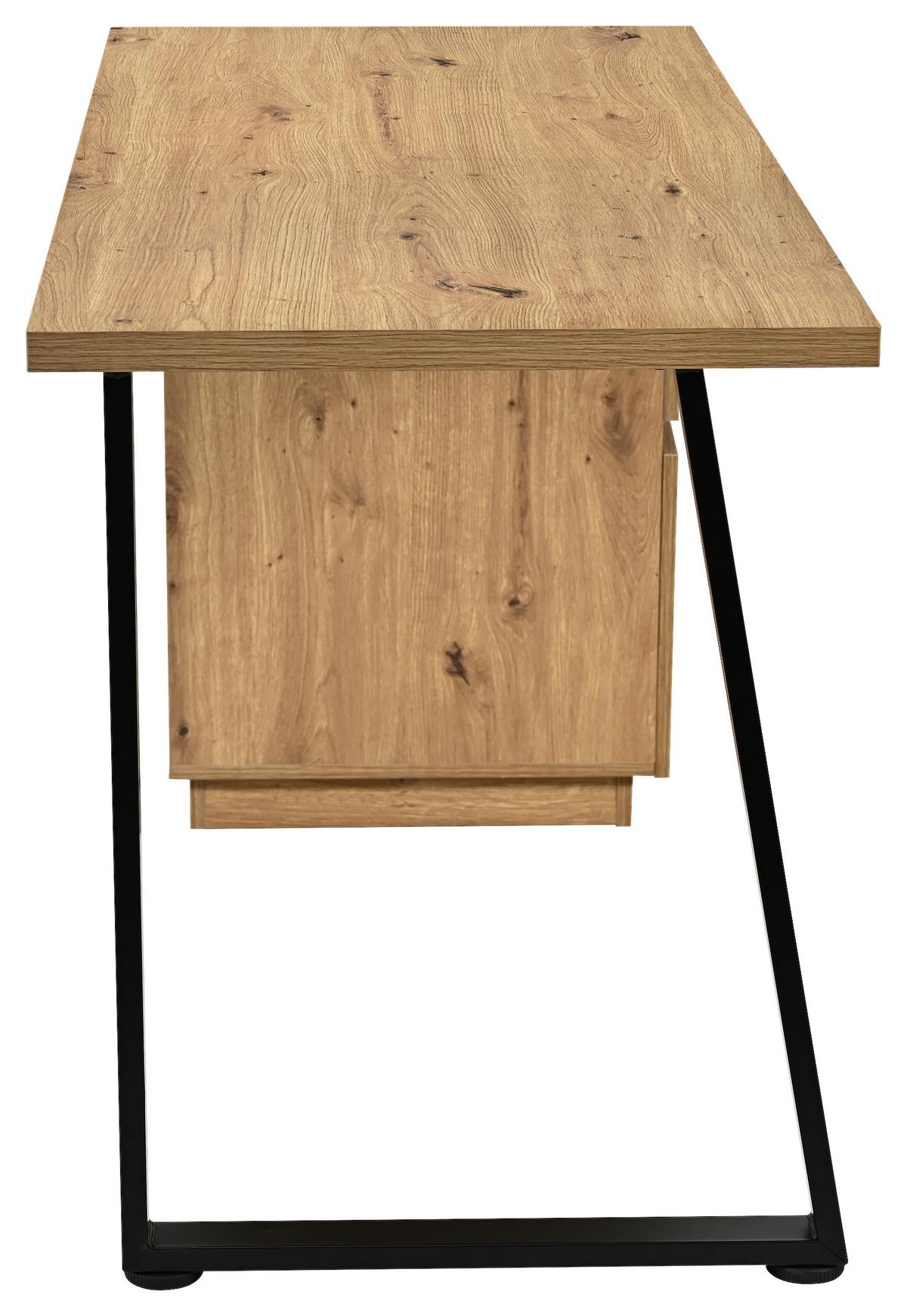 Schreibtisch Rimini Eichefarben B: 140 cm - Schwarz/Eiche Artisan, Trend, Holzwerkstoff/Metall (140/74/60cm)