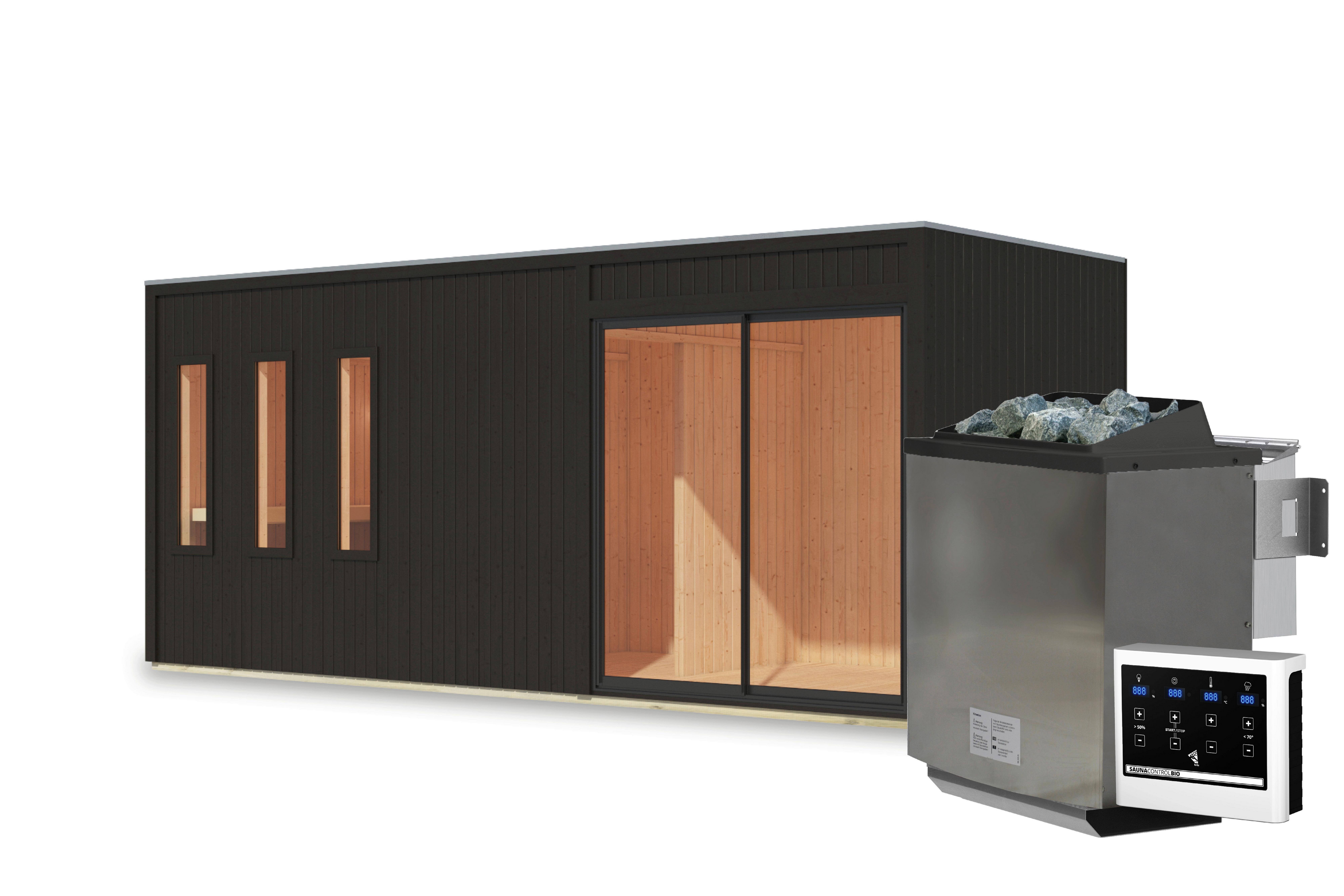 Saunahaus Noirva 216/244/573 Cm - Schwarz, Basics, Holz (216/244/573cm)