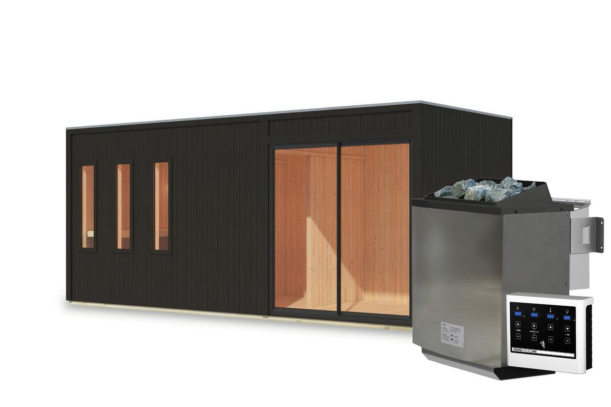 Saunahaus Noirva 216/244/573 cm - Schwarz, Basics, Holz (216/244/573cm)