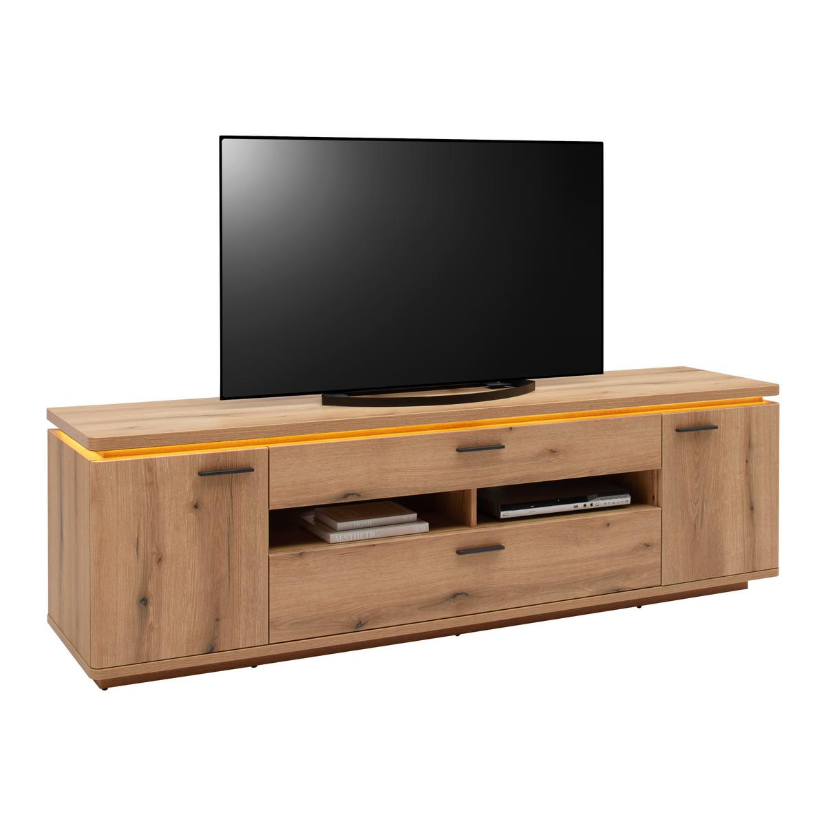 KOMODA POD TELEVIZI ALAMEDA -TOP- -BASED- - barvy dubu/antracitová, Moderní, kov/kompozitní dřevo (210/65/50cm) - Based