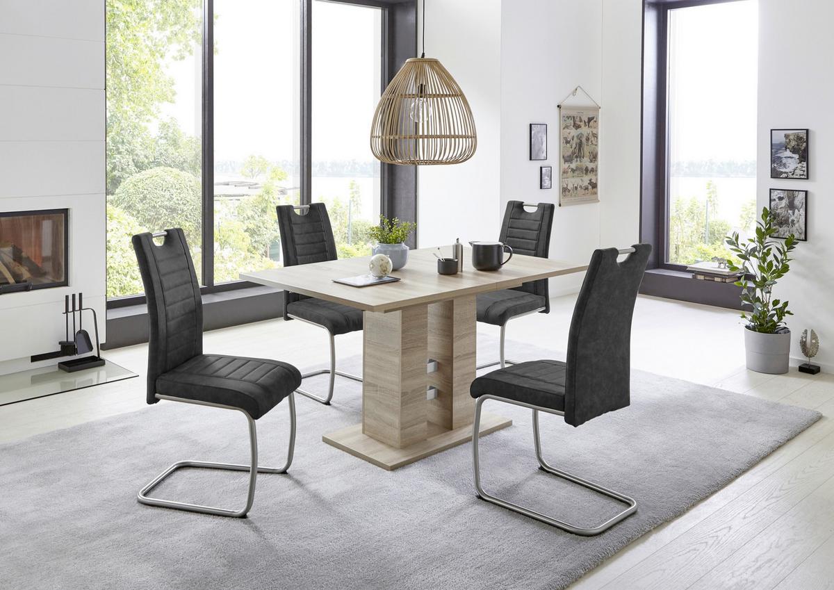 Tischgruppe Ulla G - Anthrazit/Sonoma Eiche, MODERN, Holzwerkstoff/Textil (140 - 220/76/90cm) - MID.YOU