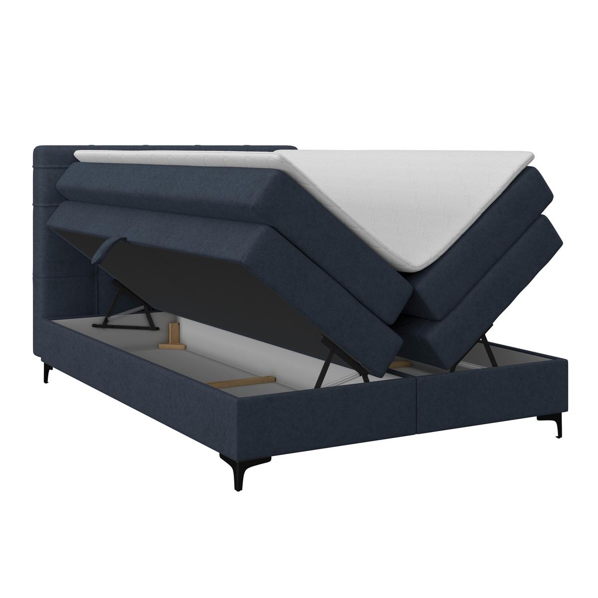 Boxspringbett MITTO Dunkelblau 140x200 cm - Schwarz/Dunkelblau, KONVENTIONELL, Textil/Metall (140/200cm)