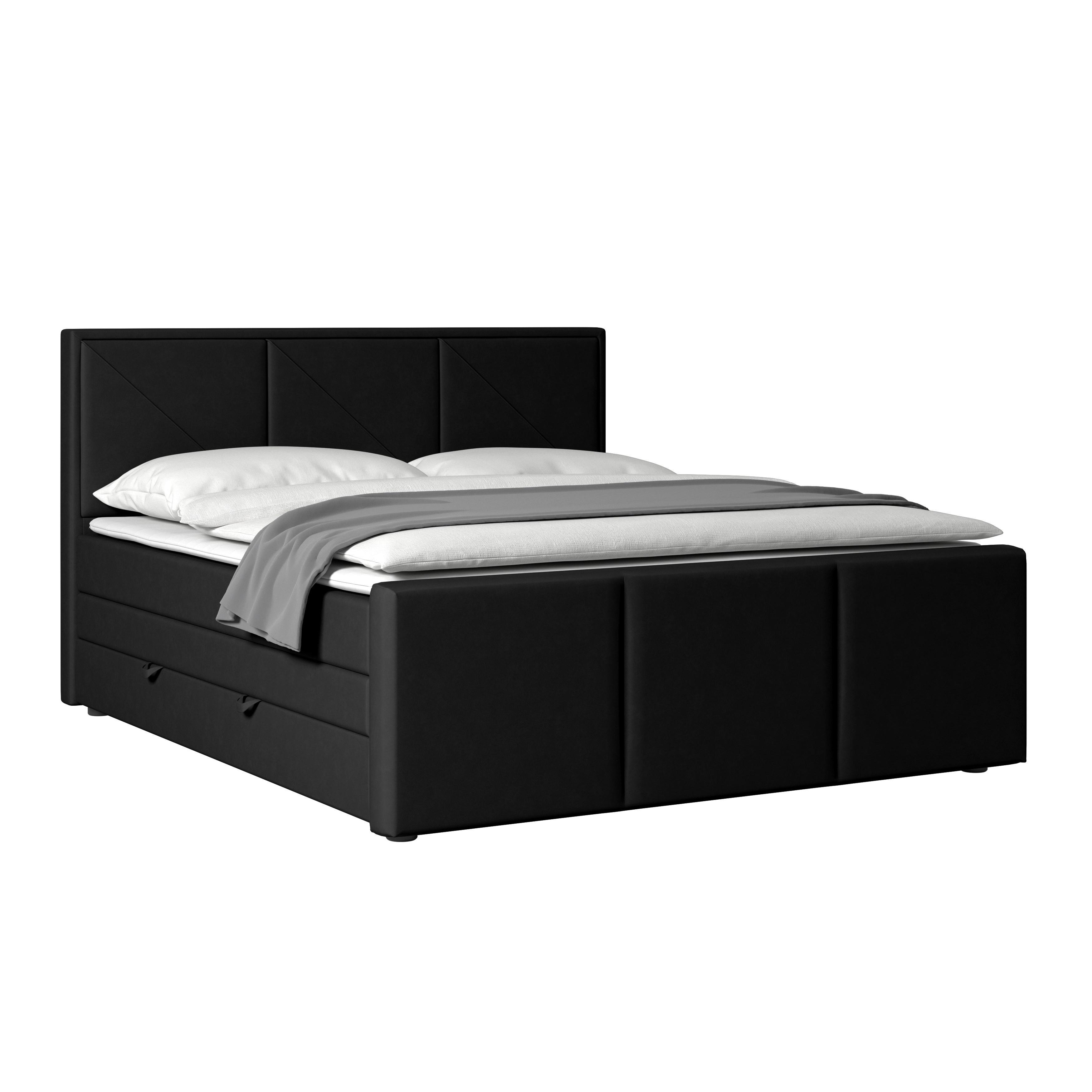 Boxspringbett Mit Bettkasten Bologna 180x200 Cm Schwarz - Schwarz, MODERN, Karton/Holzwerkstoff (180/200cm) - MID.YOU