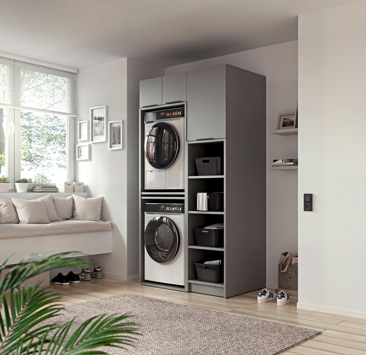 SKŘÍŇKA NAD PRAČKU TIDY HERO - šedá/černá, Basics, kov/kompozitní dřevo (70/220/68cm) - P & B