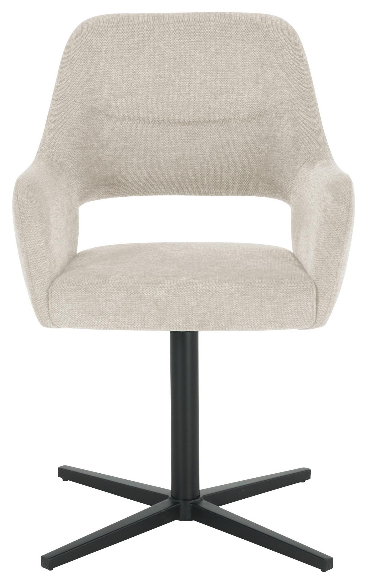 Armlehnstuhl Alexis Leinenoptik Beige, B: 56 cm - Beige/Schwarz, MODERN, Holz/Textil (56/86/63cm) - MID.YOU
