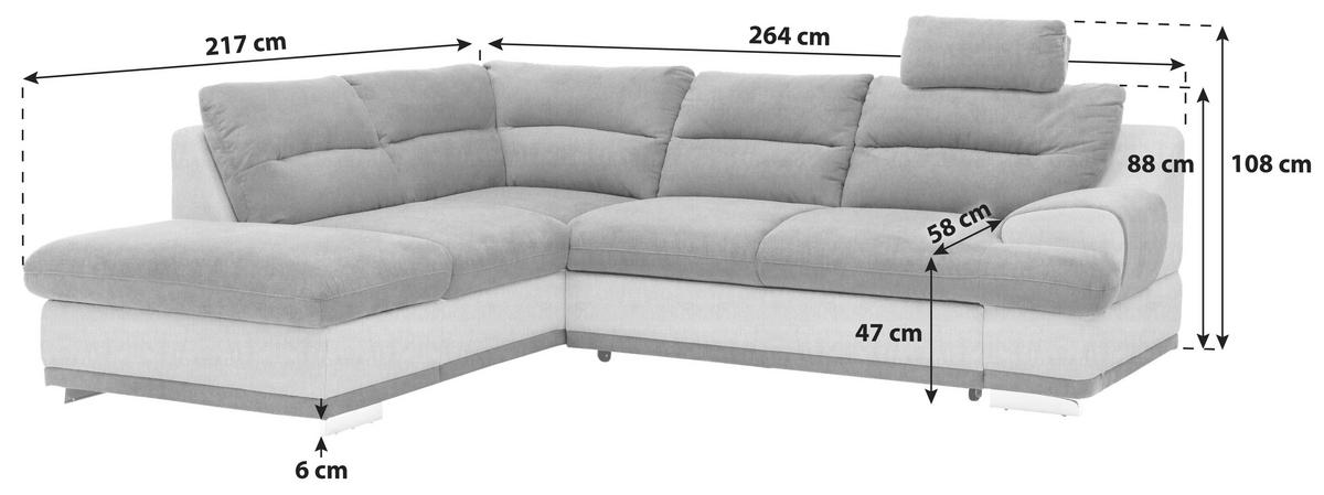 Ecksofa mit Schlaffunktion & Bk, Seaside Schwarz/Sandfarben - Sandfarben/Chromfarben, KONVENTIONELL, Textil (217/264cm) - MID.YOU