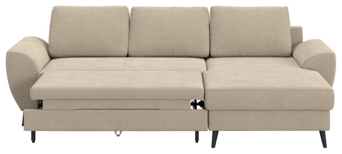 Ecksofa mit Bettfunktion Terra Cord braun, B: 255cm - Hellbraun/Schwarz, Trend, Textil (255/154cm) - MID.YOU