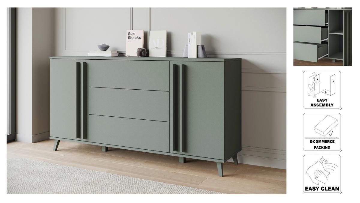 SIDEBOARD Helsinki Salbeigrün B: 150cm - Salbeigrün/Schwarz, Trend, Holzwerkstoff (150/77,8/39,5cm) - P & B