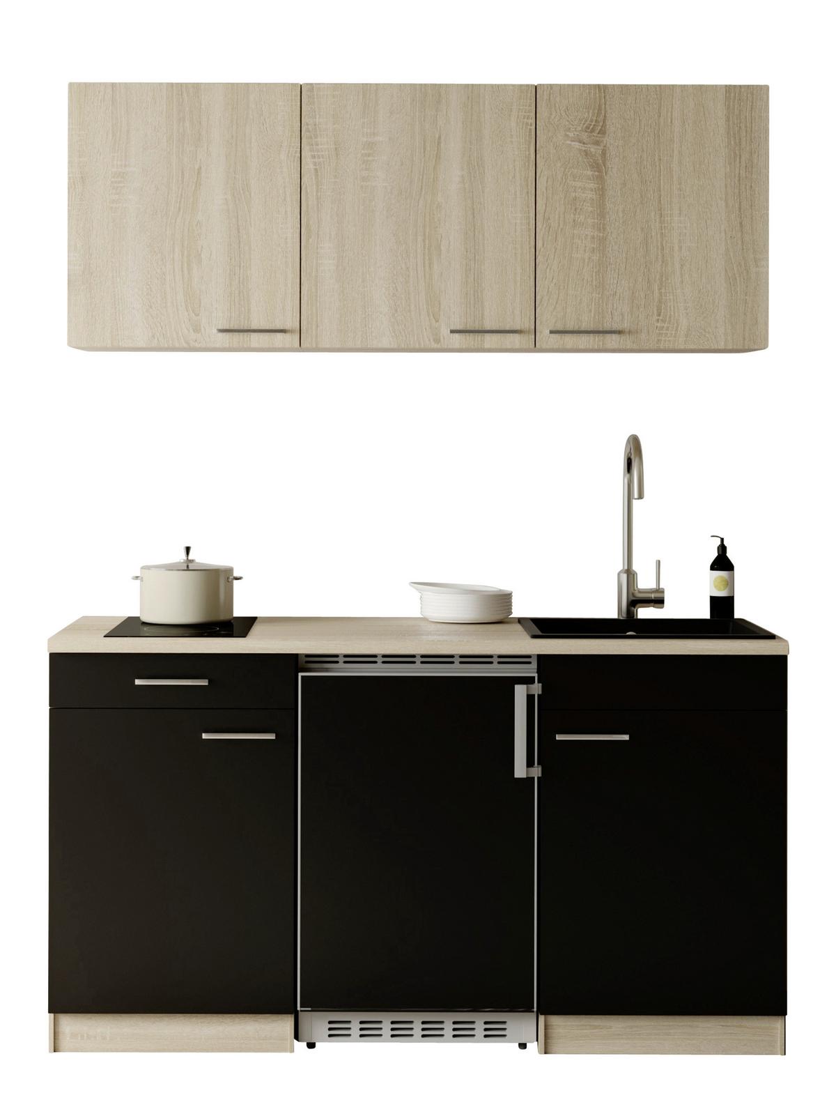 MINIKÜCHE Ingrid, Schwarz B: 150 cm - Eichefarben/Schwarz, Design, Holzwerkstoff (150cm) - Respekta