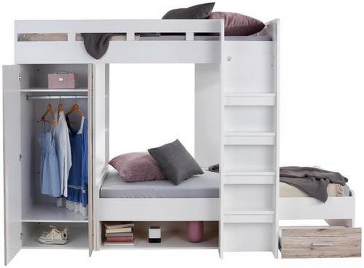 Stauraumbett Max 90x200 - Eichefarben/Weiß, KONVENTIONELL, Holzwerkstoff (269/180/115cm)