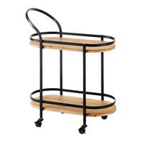Servírovací vozík JOLANDA - čierna/prírodná farba, Modern, kov/drevo (70/86/35cm) - Bessagi Home