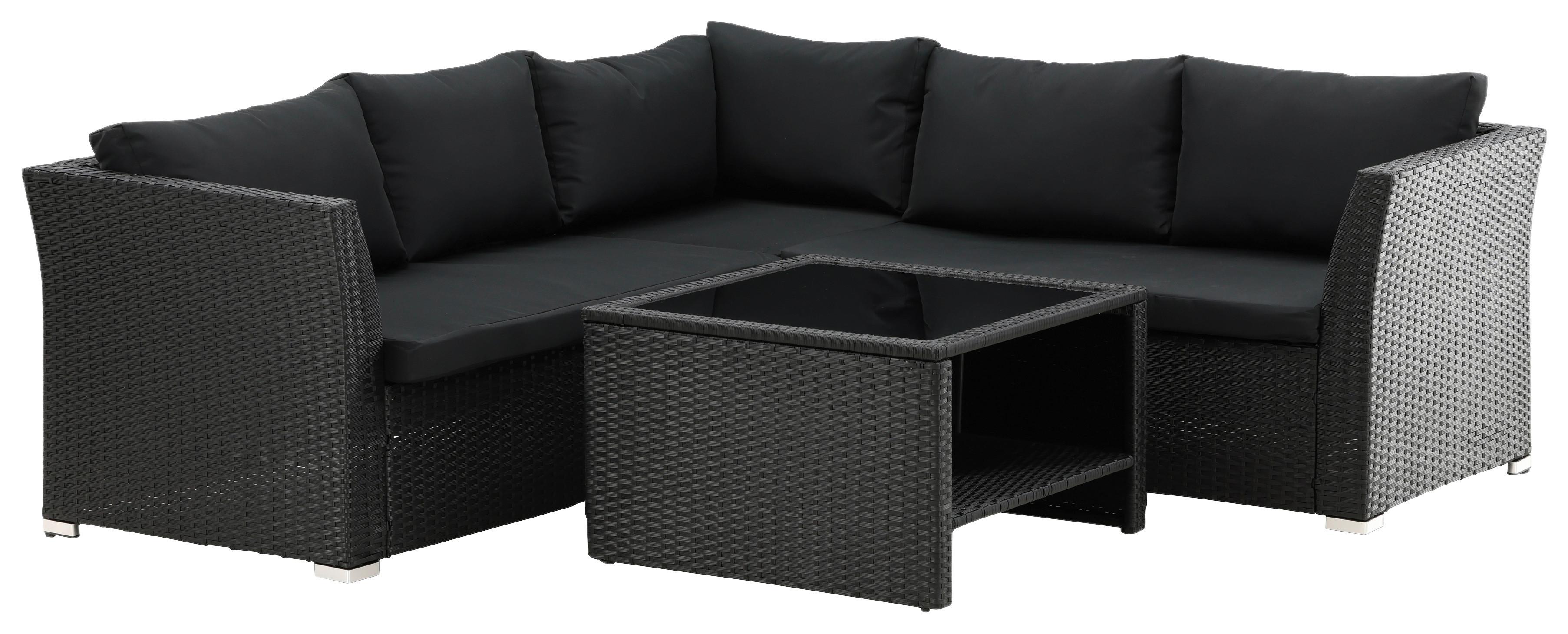 Loungegarnitur 4-Tlg Haiti aus Kunststoff mit Kissen - Schwarz, KONVENTIONELL, Kunststoff - Gardenson