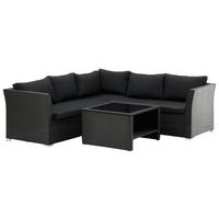 Loungegarnitur 4-Tlg Haiti aus Kunststoff mit Kissen - Schwarz, KONVENTIONELL, Kunststoff - Gardenson