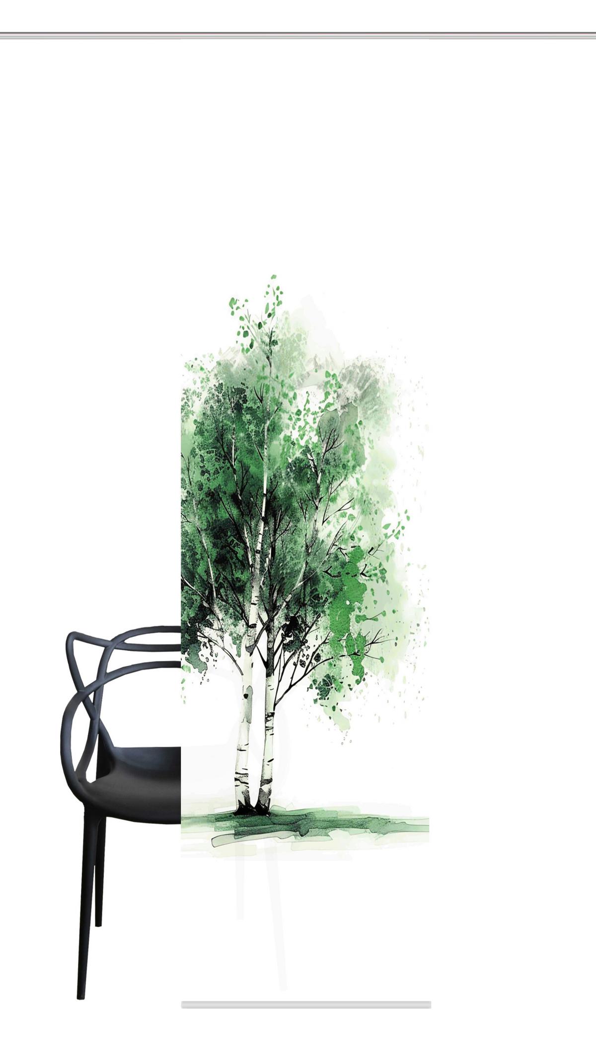 Flächenvorhang Tree - Weiß/Grün, Natur, Textil (60/245cm)