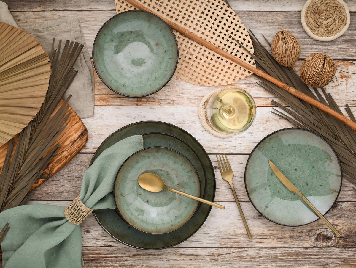 Tafelservice Jawa Tellerset Grün, Schwarz 12--Teilig - Schwarz/Grün, Basics, Keramik - Creatable