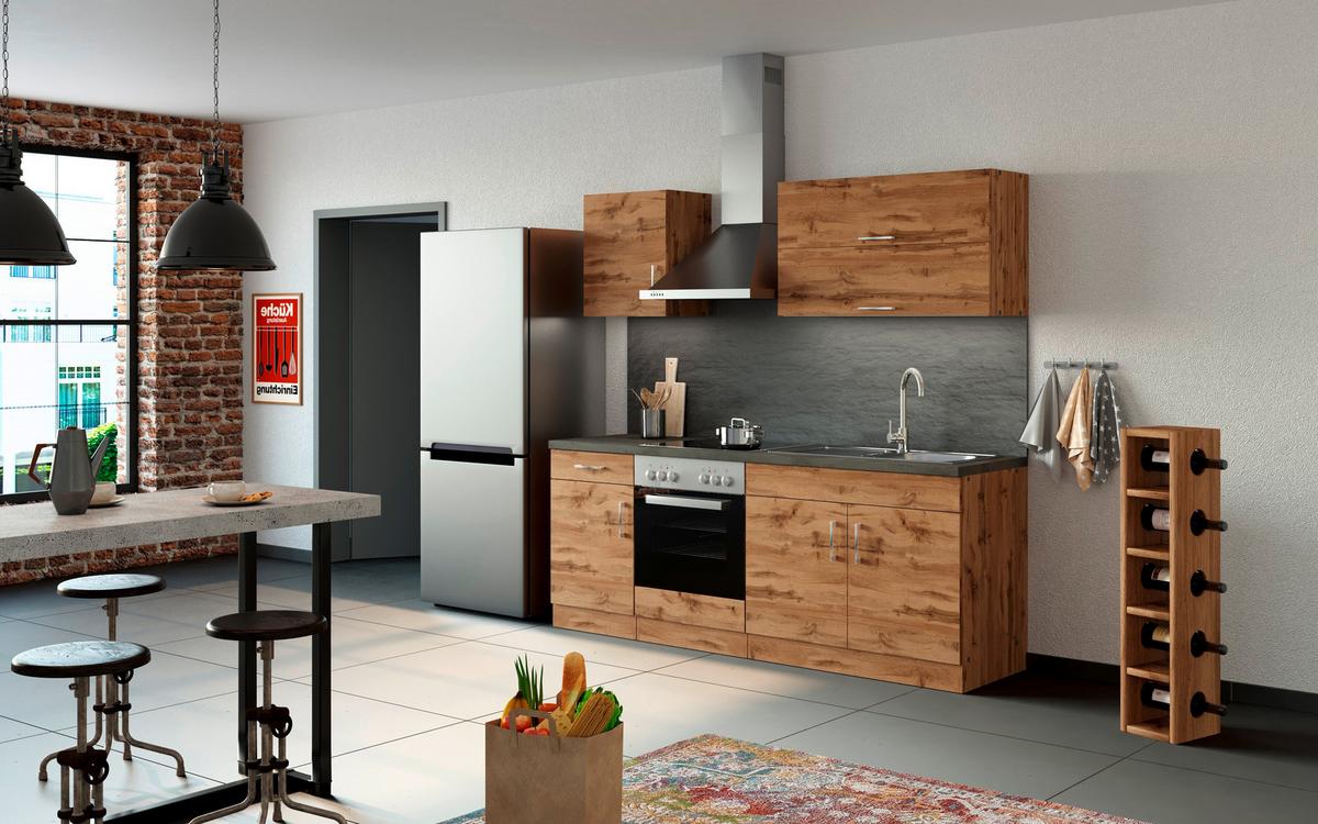 Küchenzeile Sorrento Mit Geräten B: 210 cm Eichefarben - Schieferfarben/Eiche Wotan, MODERN, Holzwerkstoff (210cm) - Held