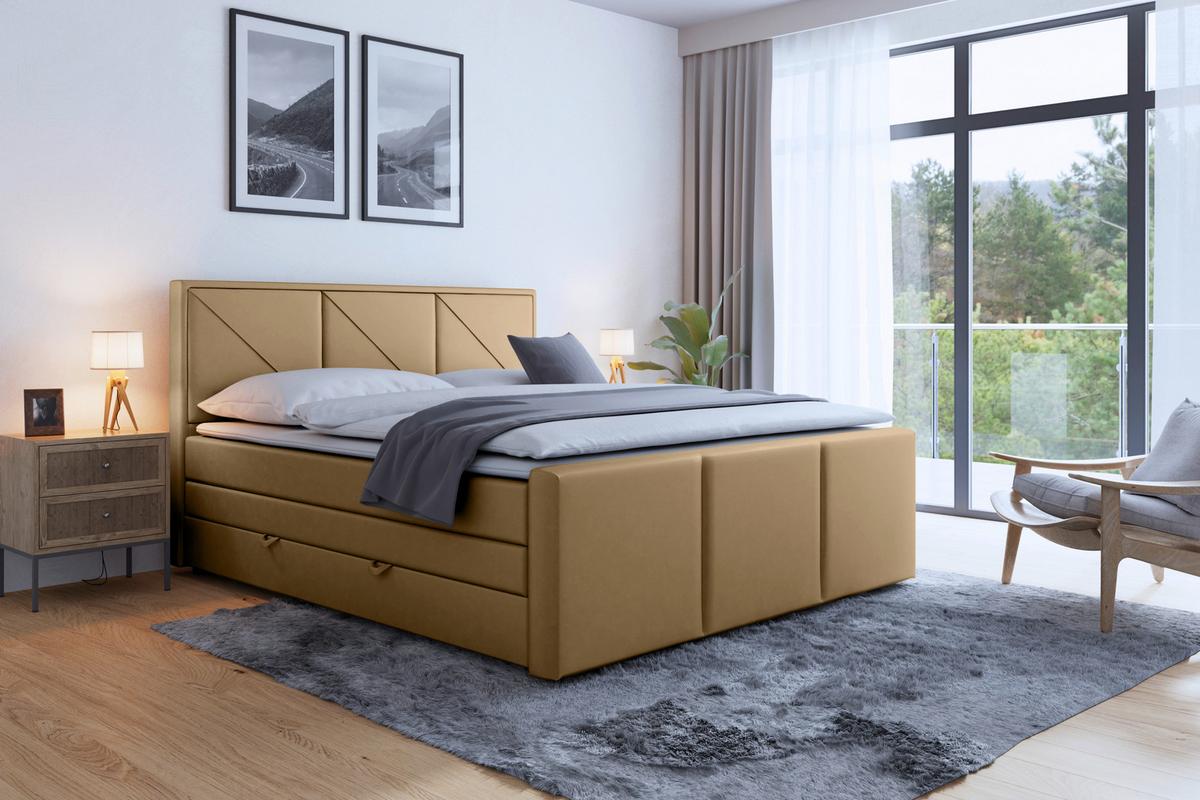 Boxspringbett mit Bettkasten Bologna 180x200 cm Beige - Beige/Schwarz, MODERN, Holz/Kunststoff (180/200cm) - MID.YOU