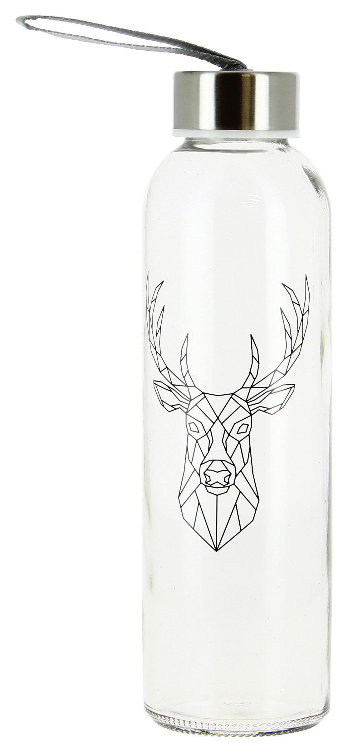 Trinkflasche mit Hirschdekor Taylor, ca. 500 ml - Klar/Schwarz, KONVENTIONELL, Glas/Kunststoff (6,4/21,7cm) - Luca Bessoni