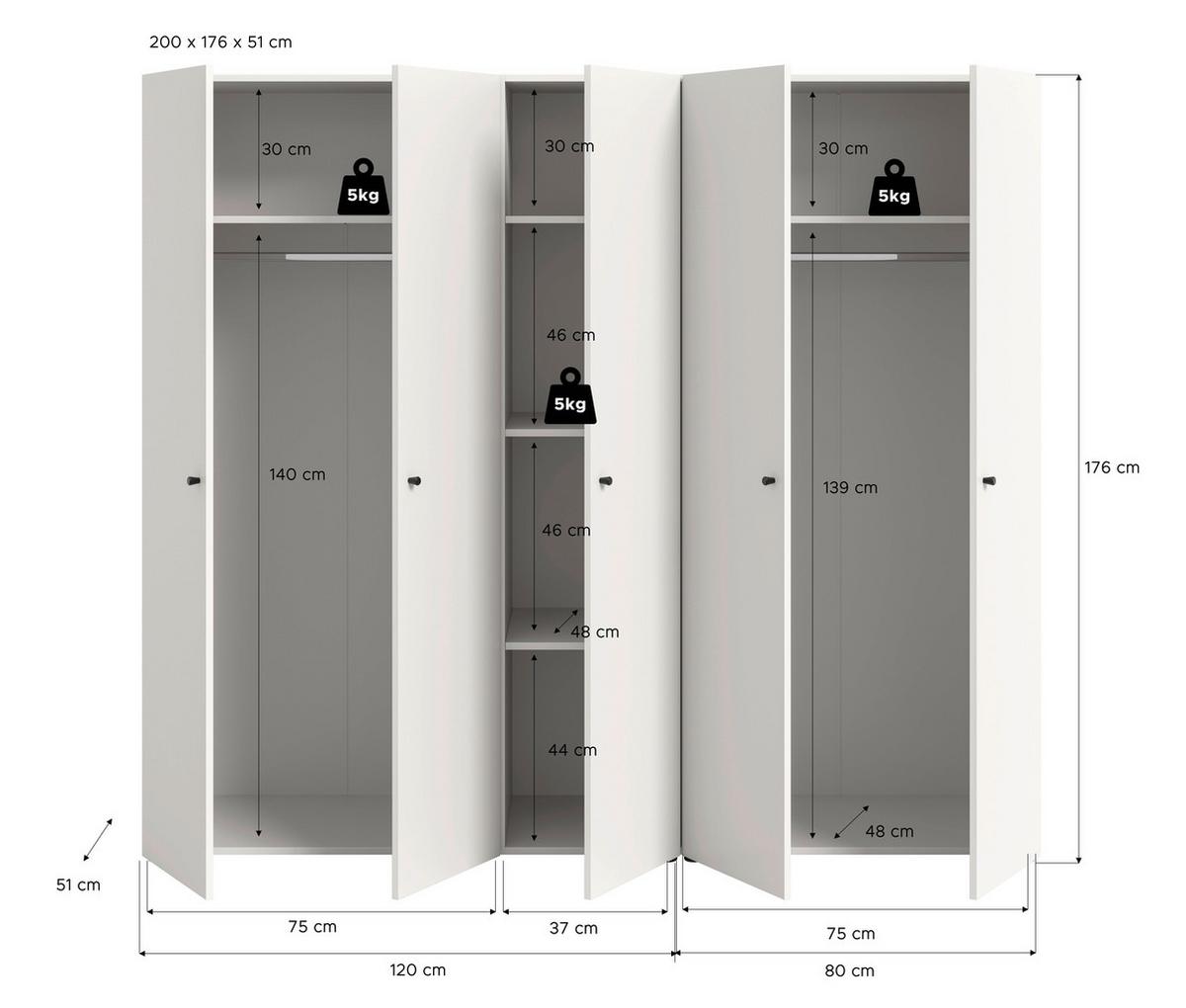 Drehtürenschrank Darwin, Weiß B: 200 Cm - Weiß, MODERN, Holzwerkstoff (200/176/51cm) - MID.YOU