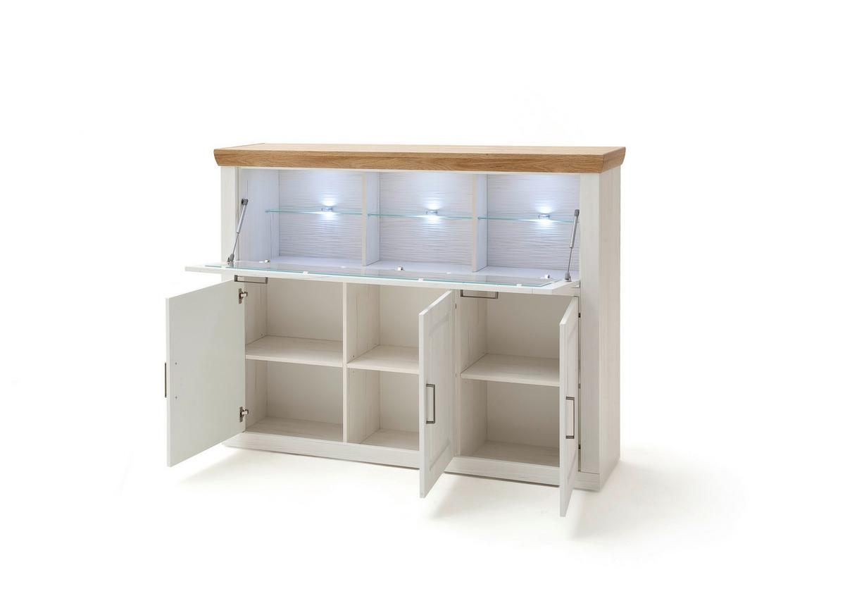 Highboard B: 163 cm Brixen Eichen/Pinie Dekor - Eichefarben/Schwarz, Design, Glas/Holzwerkstoff (163/123/40cm) - Livetastic