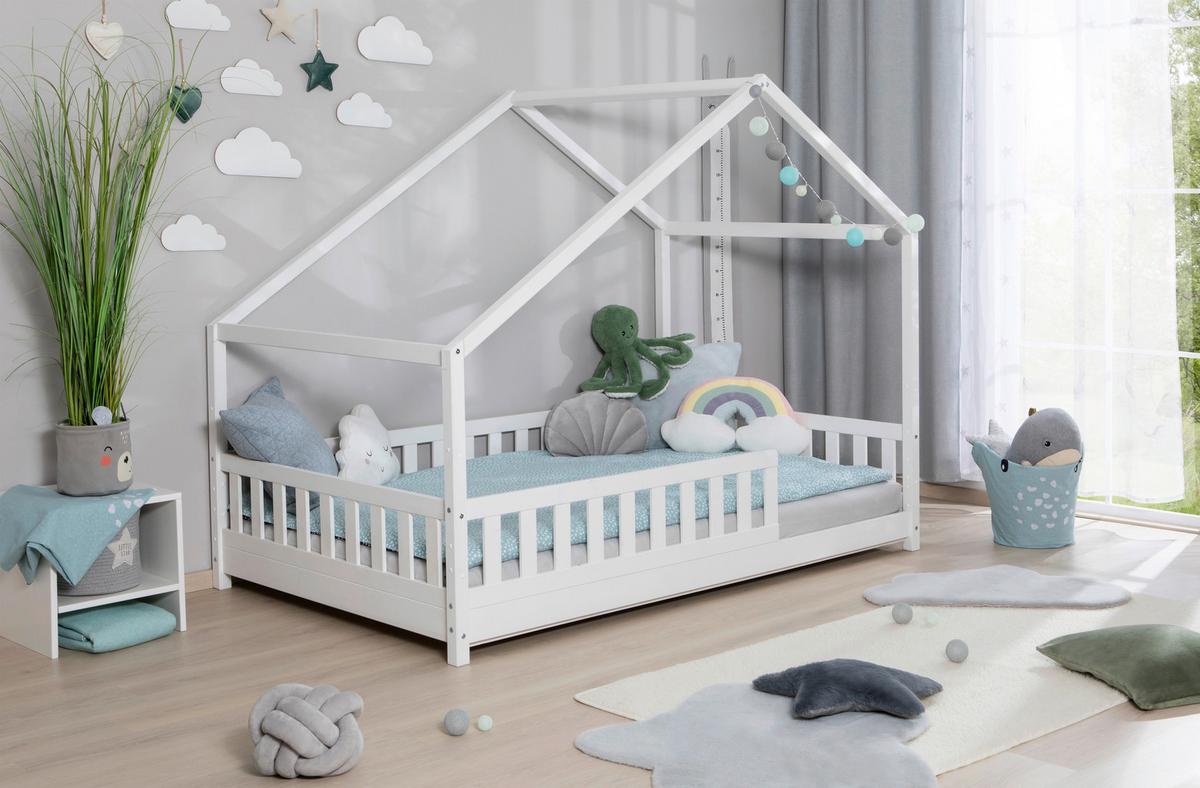 Hausbett Lou Weiß B: 120 Cm - Weiß/Naturfarben, MODERN, Holz/Textil (120/200cm) - MID.YOU