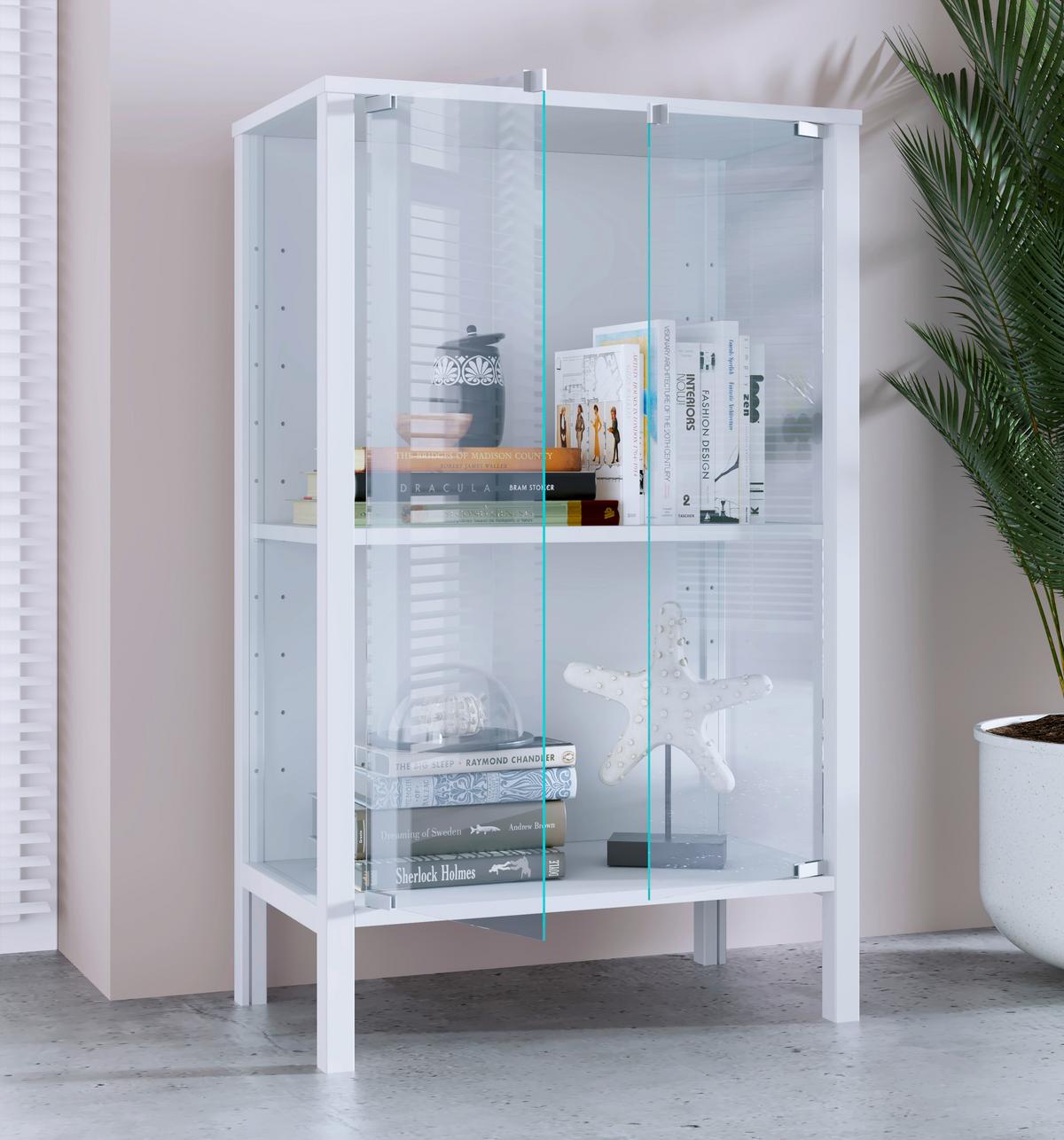 Vitrine Jensol Weiß B: 60 cm - Klar/Weiß, Design, Glas/Holzwerkstoff (60/80/35cm) - Livetastic