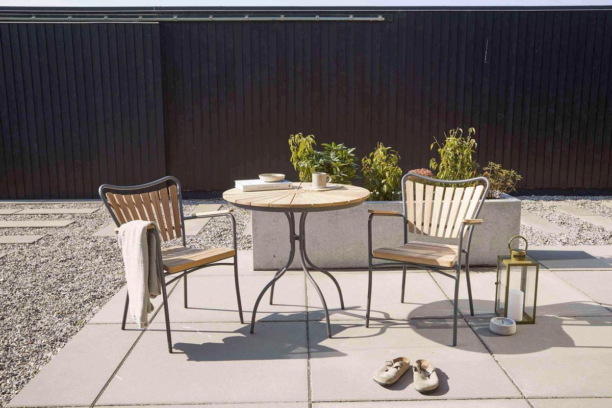 Gartentisch Ellen Teakholz ⌀ 80 cm - Anthrazit/Teakfarben, KONVENTIONELL, Holz/Metall (80/80/74cm) - Gardenson