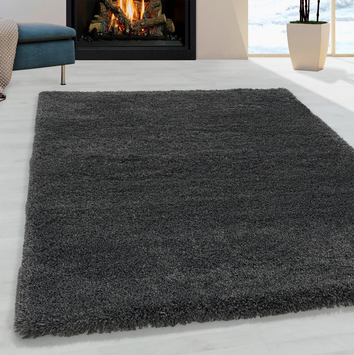 Hochflor Teppich Grau Fluffy 60x110 cm - Grau, Basics, Textil (60/110cm)