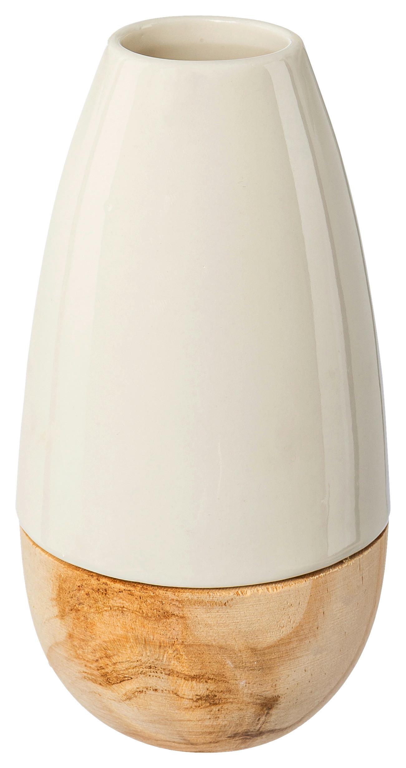 Váza Woodpecker, V: 15cm - prírodné farby/biela, Moderný, drevo/keramika (8/15cm)