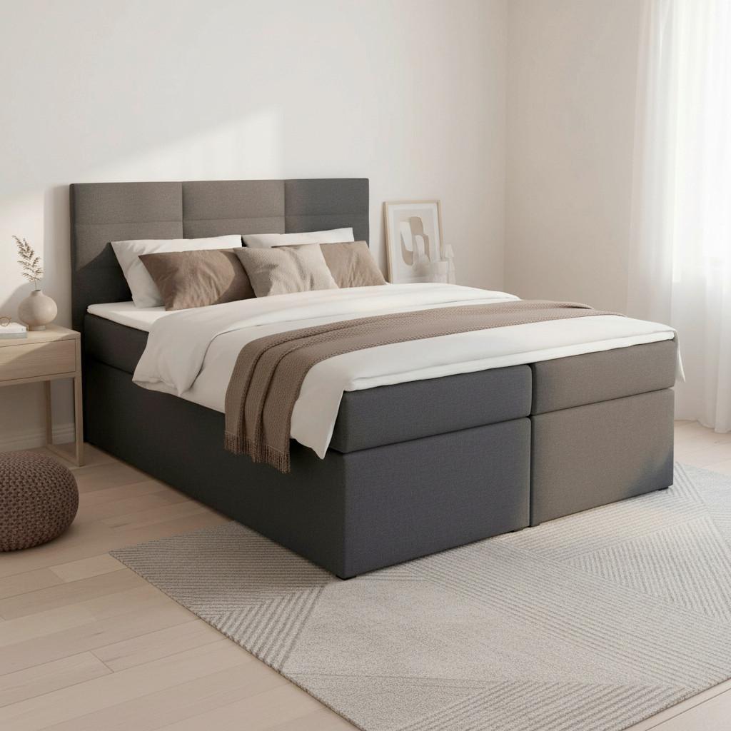 Manželská boxspring postel Lisa, 140x200, šedá - černá/tmavě šedá, Moderní, dřevo/kompozitní dřevo (140/200cm) - Bessagi Home