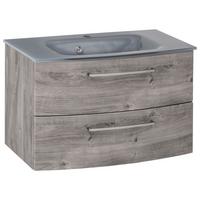 Waschbecken Mit Unterschrank Stockholm B: 80cm, Grau Dekor - Eiche grau/Grau, KONVENTIONELL, Glas/Holzwerkstoff (80cm) - Held