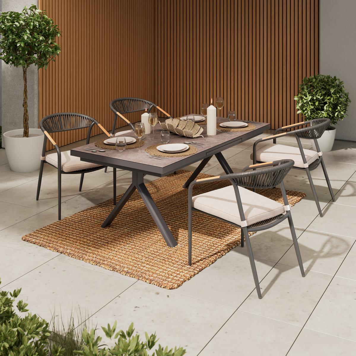 ZÁHRADNÝ STÔL DUBLIN - tmavosivá, Basics, kov/sklo (240/100/76cm)