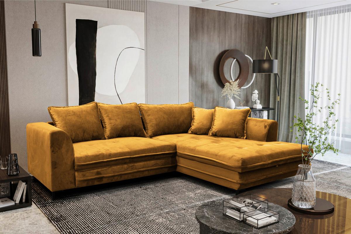 Eckschlafsofa Bello Gelb Mit Schlaffunktion Ottomane Rechts - Gelb/Schwarz, Design, Textil (277/187cm) - Livetastic