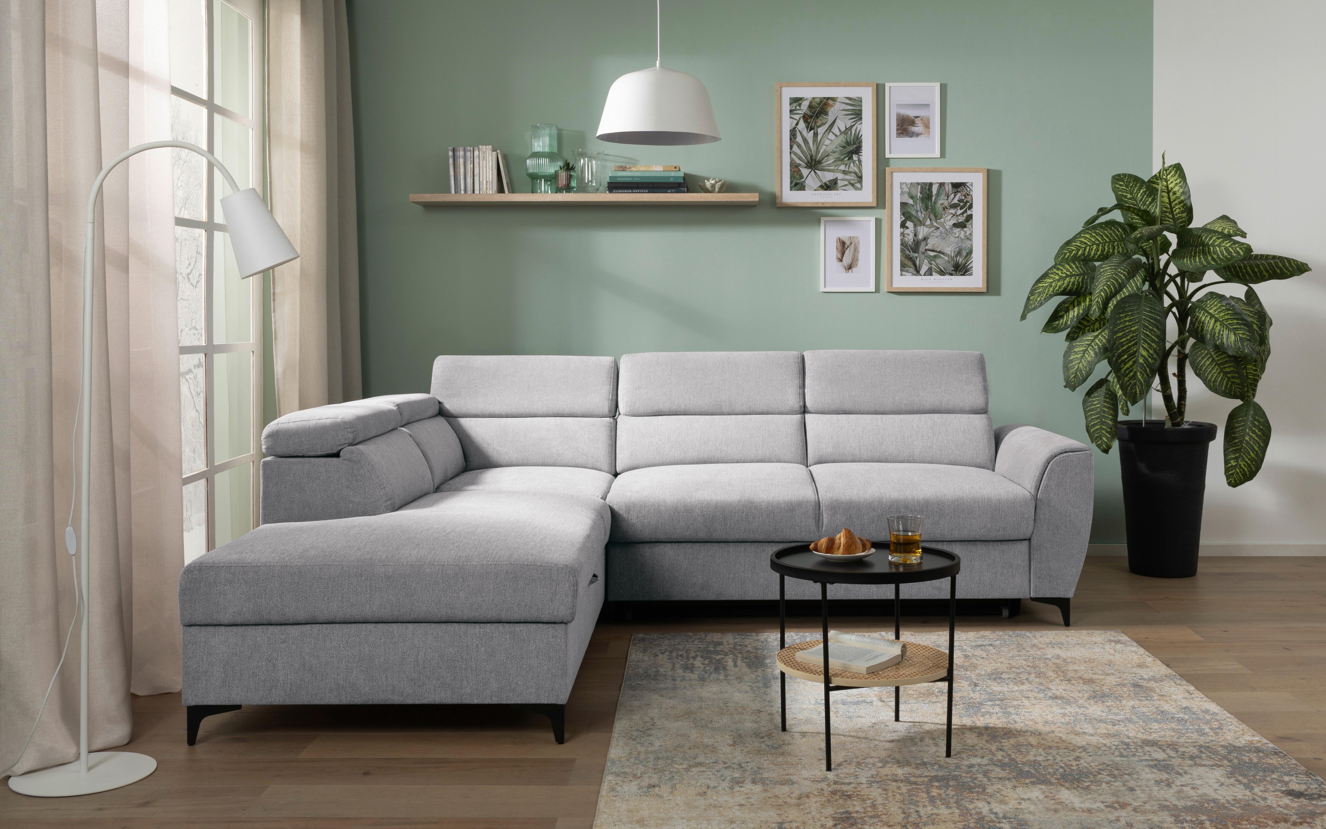 Ecksofa Lapis Hellgrau S: 217/255 cm - Hellgrau/Schwarz, KONVENTIONELL, Textil (217/255cm) - MID.YOU