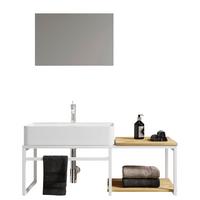 Badmöbel-Set 3-Tlg. Bitila B: 100 cm Weiß/Honigeiche - Honigeiche/Weiß, MODERN, Glas/Keramik (100cm) - MID.YOU