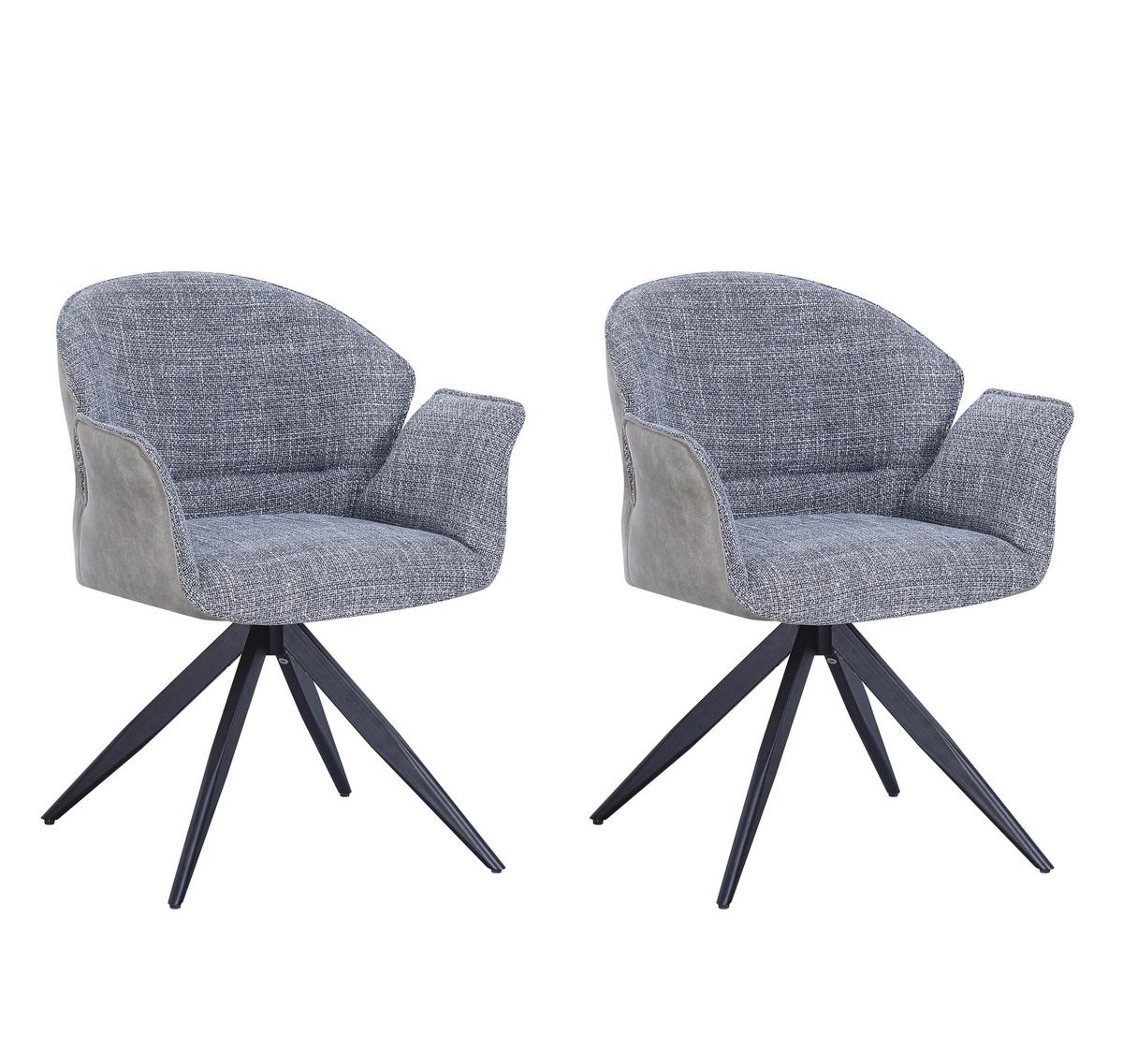 Armlehnstuhl Hilda Grau drehbare Sitzfläche 2er-Set - Schwarz/Grau, MODERN, Textil/Metall (61/81/60cm) - MID.YOU