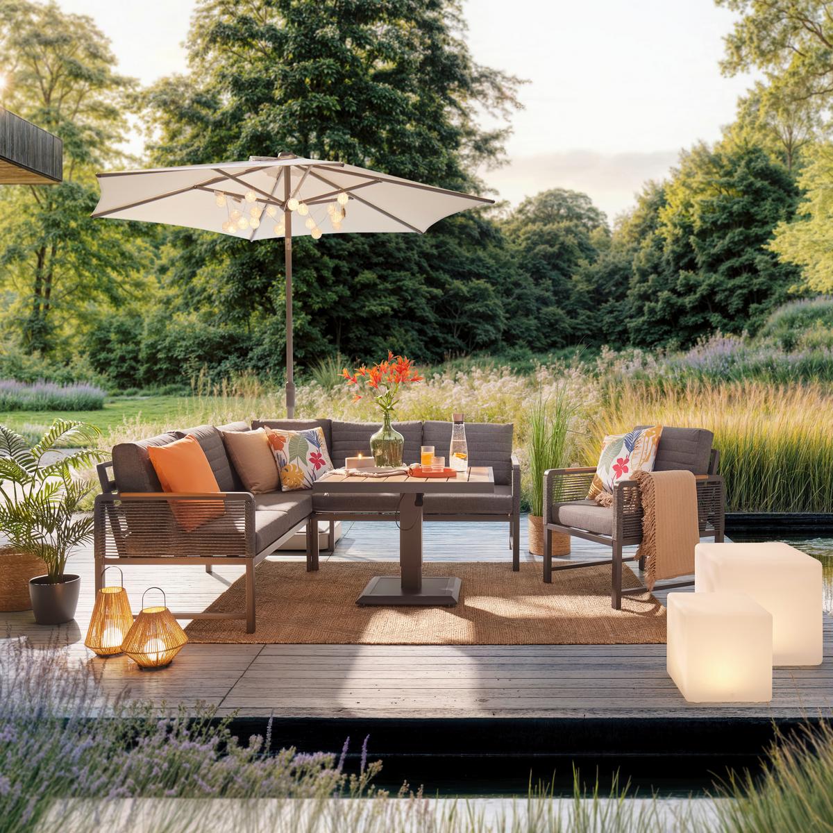 Loungegarnitur Washington Grau/Naturfarben, 4-teilig - sivá/prírodná farba, Modern, kov/textil (192,5kg) - Mömax