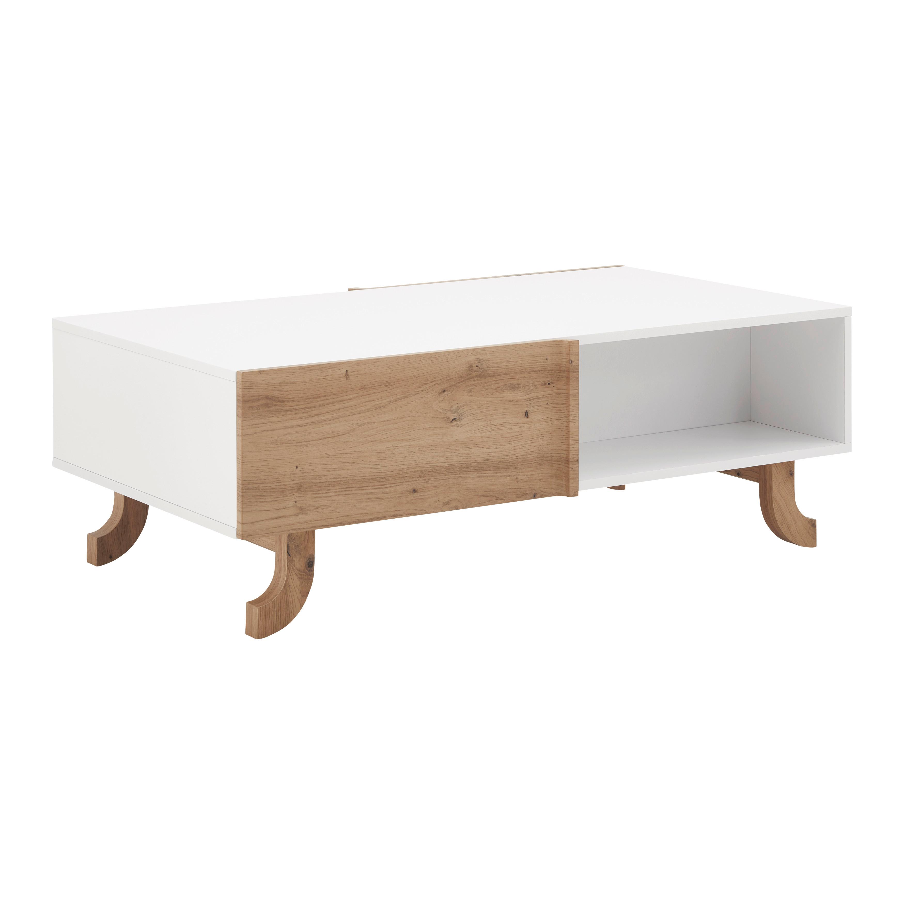 Konferenčný stolík VIRA farby dubu/biela - biela/farba borovice, Modern, drevo (110/38/66cm) - Bessagi Home
