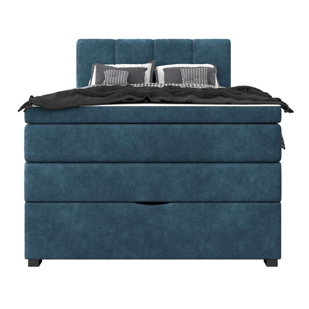 Boxspringbett mit Topper & Bettkasten 120x200 Lauro - Blau/Schwarz, Trend, Textil (120/200cm)