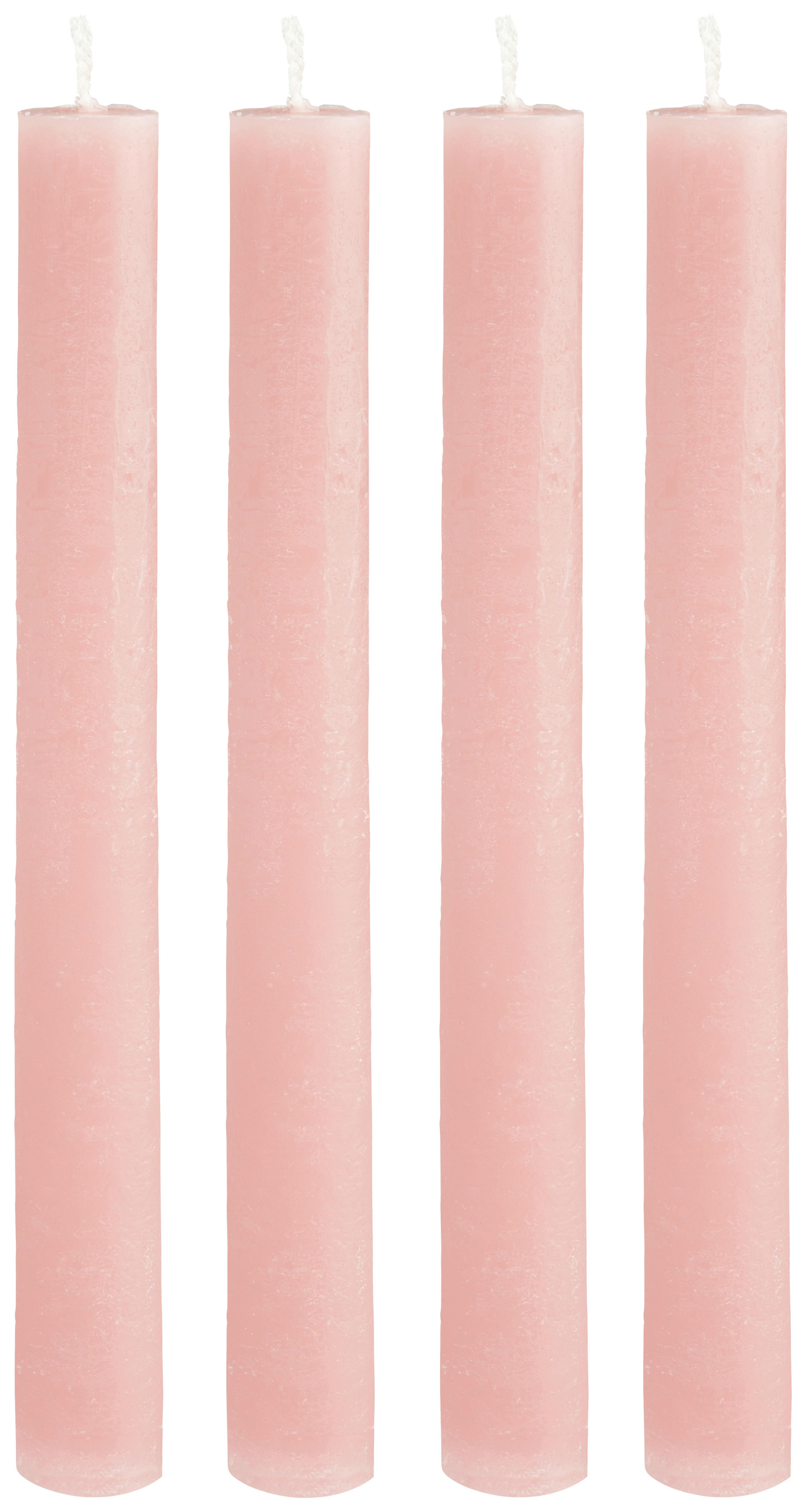Sviečky Melia I, V: 20cm, 4ks/bal. - svetloružová, Basics, parafín (2/20cm) - Modern Living