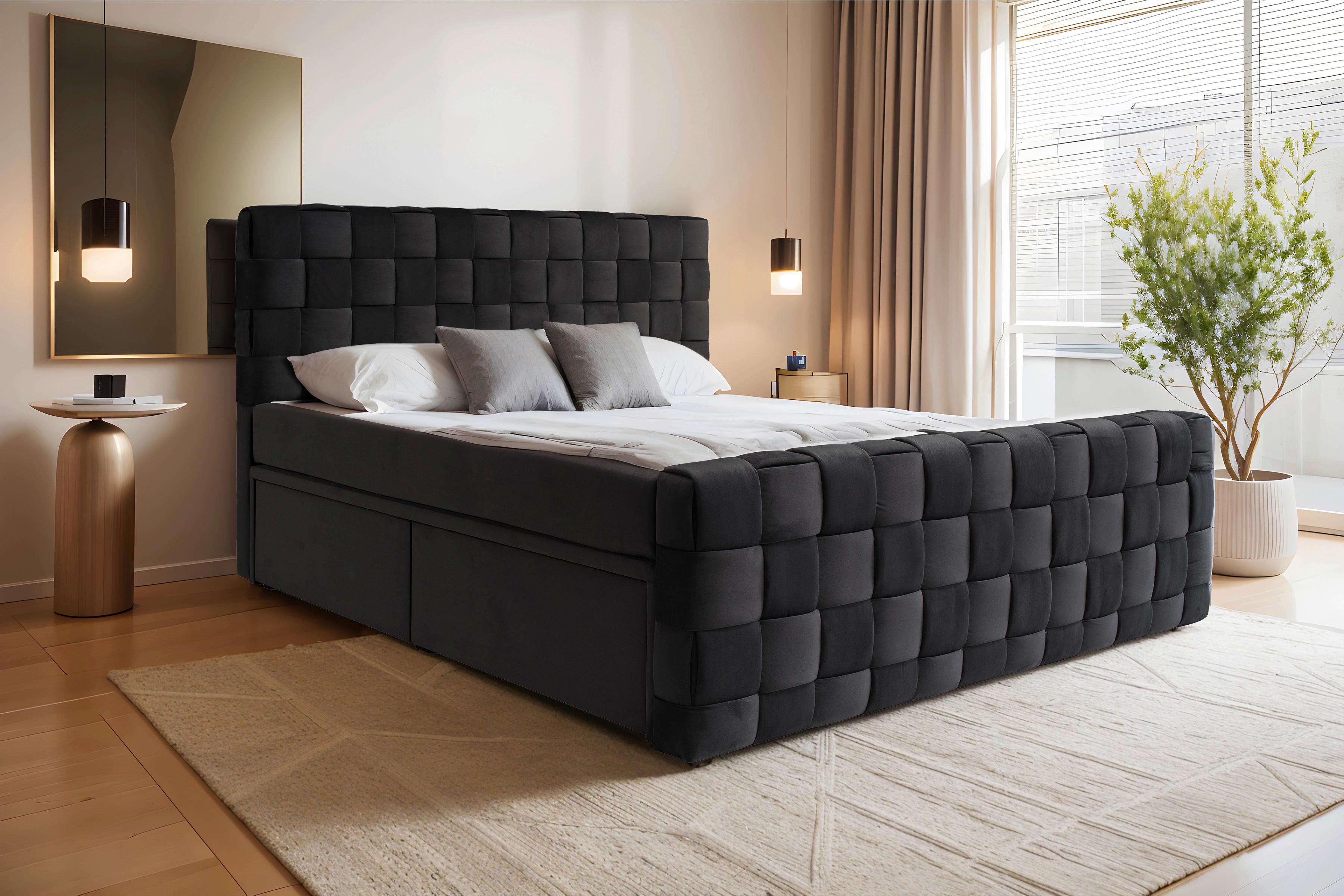 Boxbett Zante Schwarz, Lf: 180x200 cm - Schwarz, MODERN, Textil (180/200cm) - Livetastic