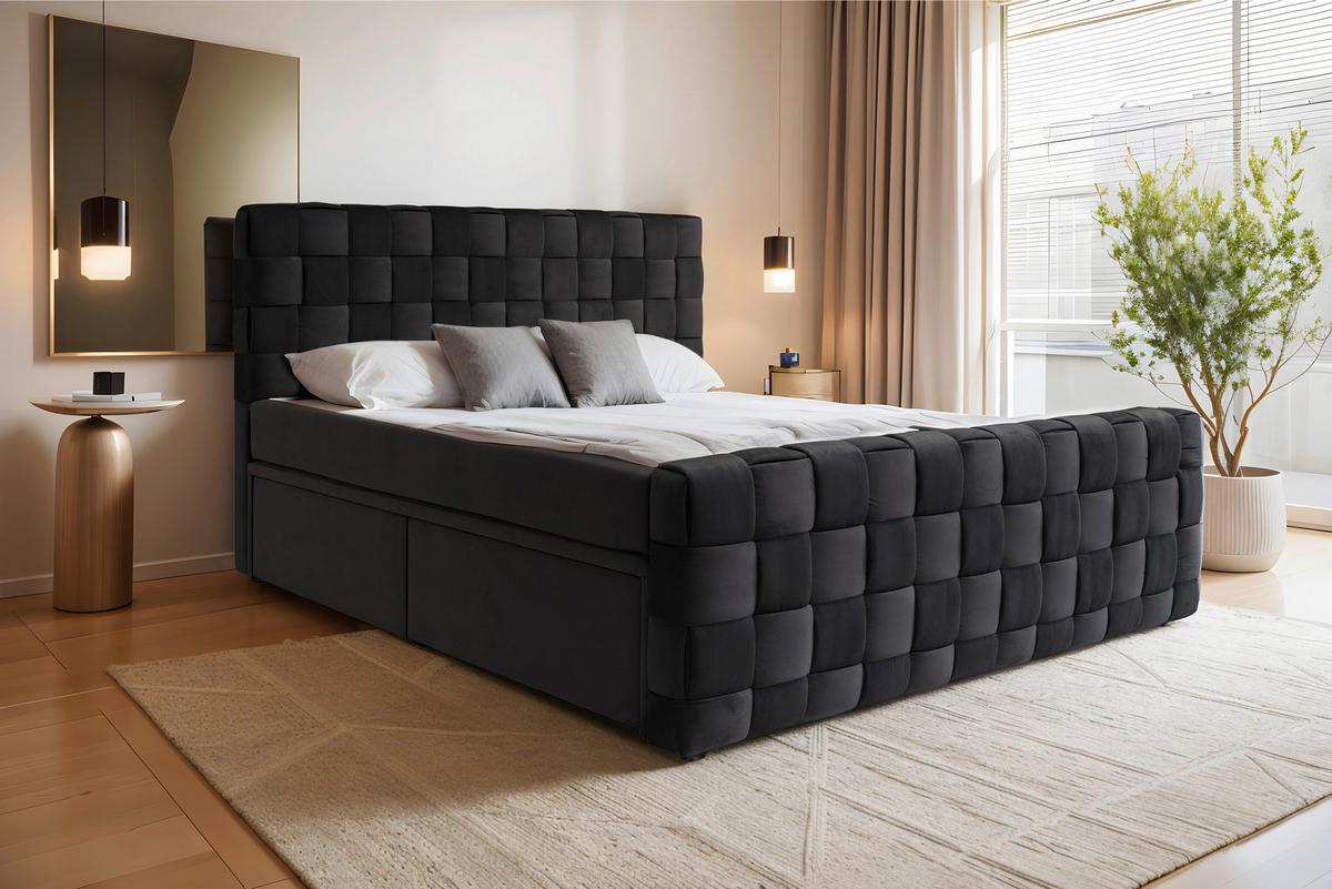 Boxbett Zante Schwarz Lf: 160x200 cm - Schwarz, MODERN, Textil (160/200cm) - Livetastic