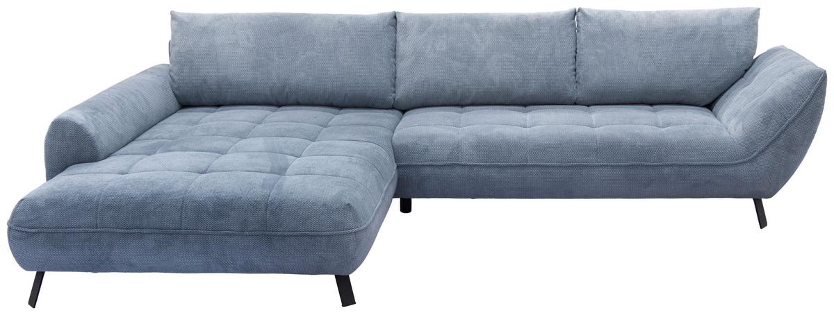 Ecksofa Biarritz Blau, Schenkel: 205x324 cm - Blau/Schwarz, Design, Textil (205/324cm) - Livetastic