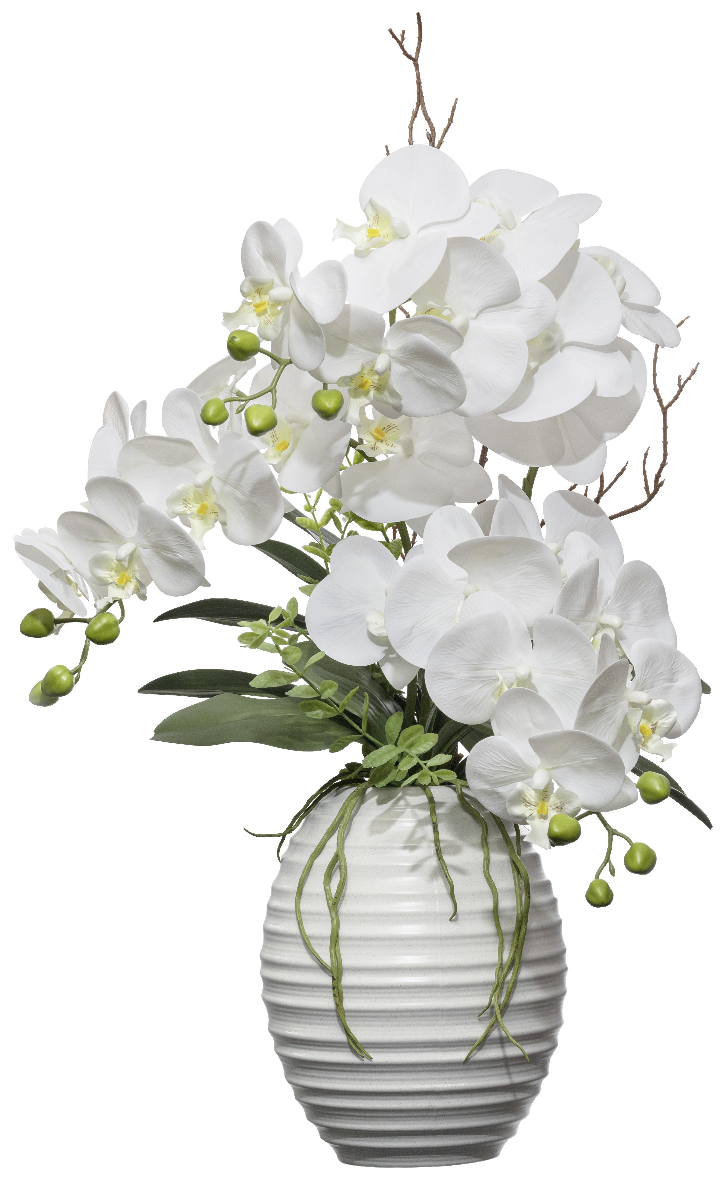 Kunstpflanze Orchidee Weiß L: 70 cm, Galatea - Weiß/Grau, Basics, Keramik/Kunststoff (70cm)