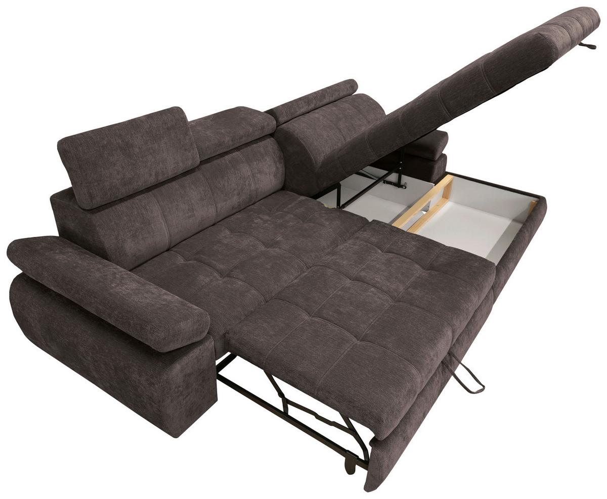 Rohová sedačka VEGAS, pravá, tmavě hnědá žinylka - tmavě hnědá/černá, Design, dřevo/textil (294/173cm)